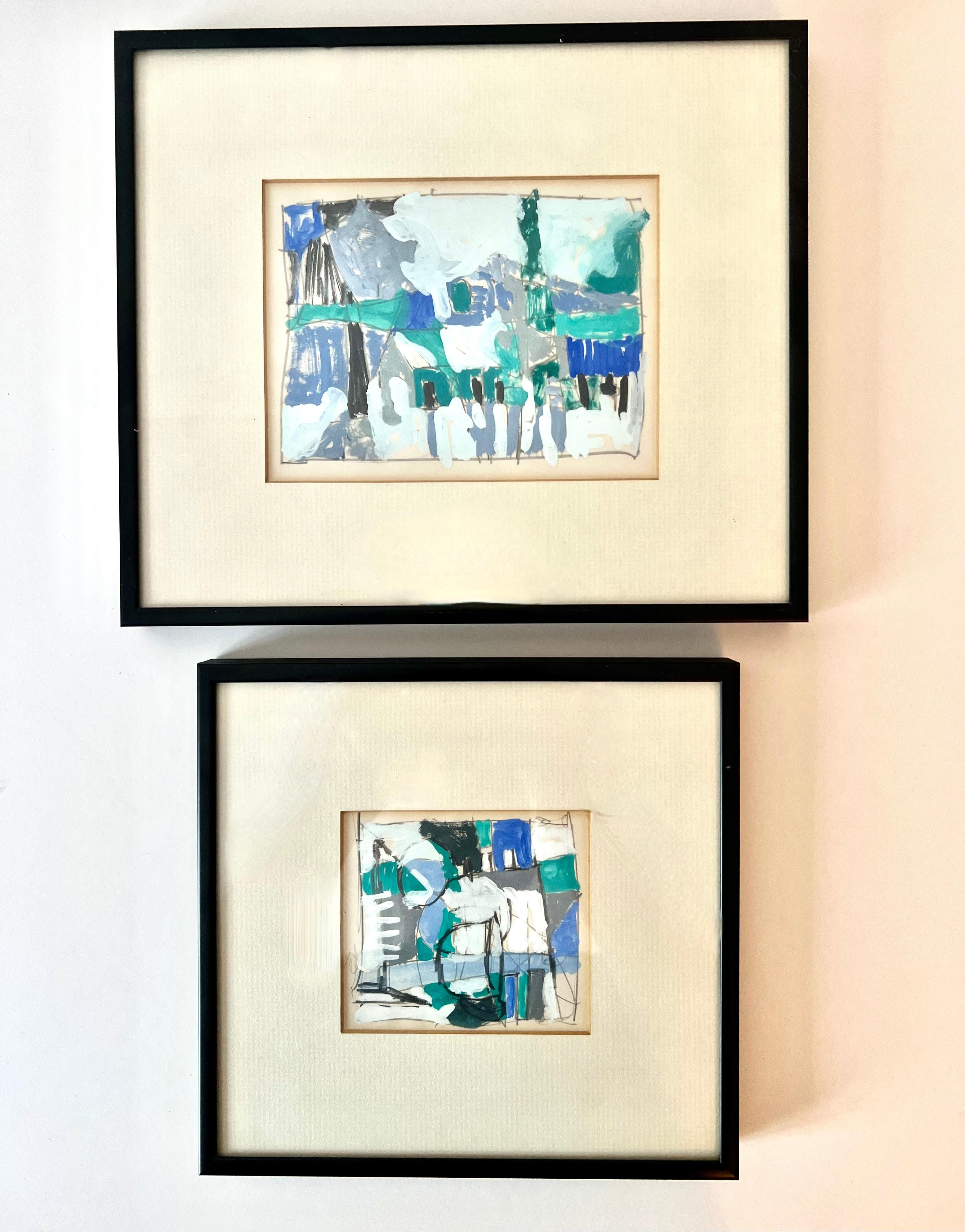 Pair of Gouache and Acrylic Modern Abstract Framed Artwork For Sale 3