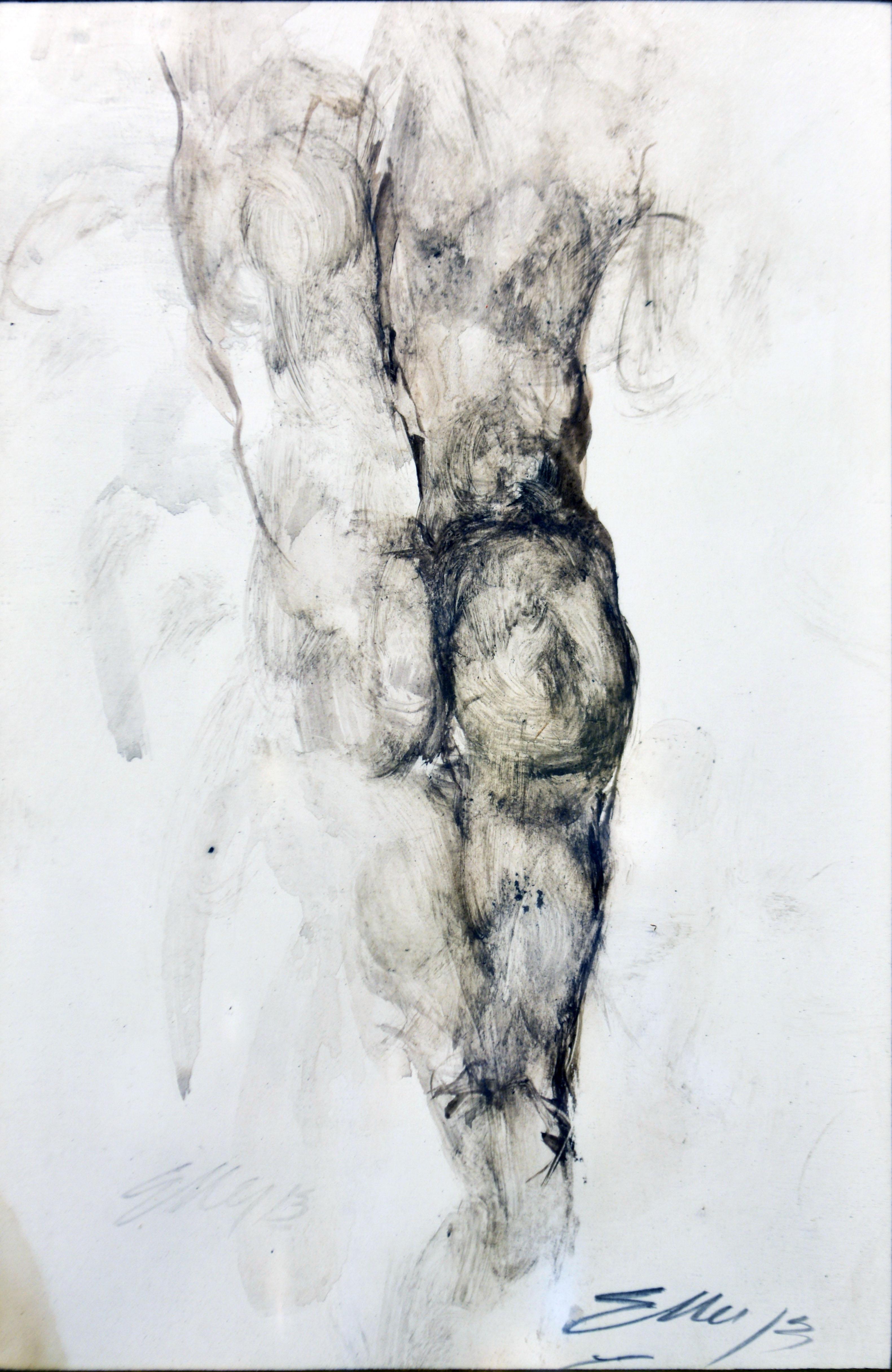 Expressionist Pair of Gouache Paintings of Male Nudes by American Listed Artist Ed Eller
