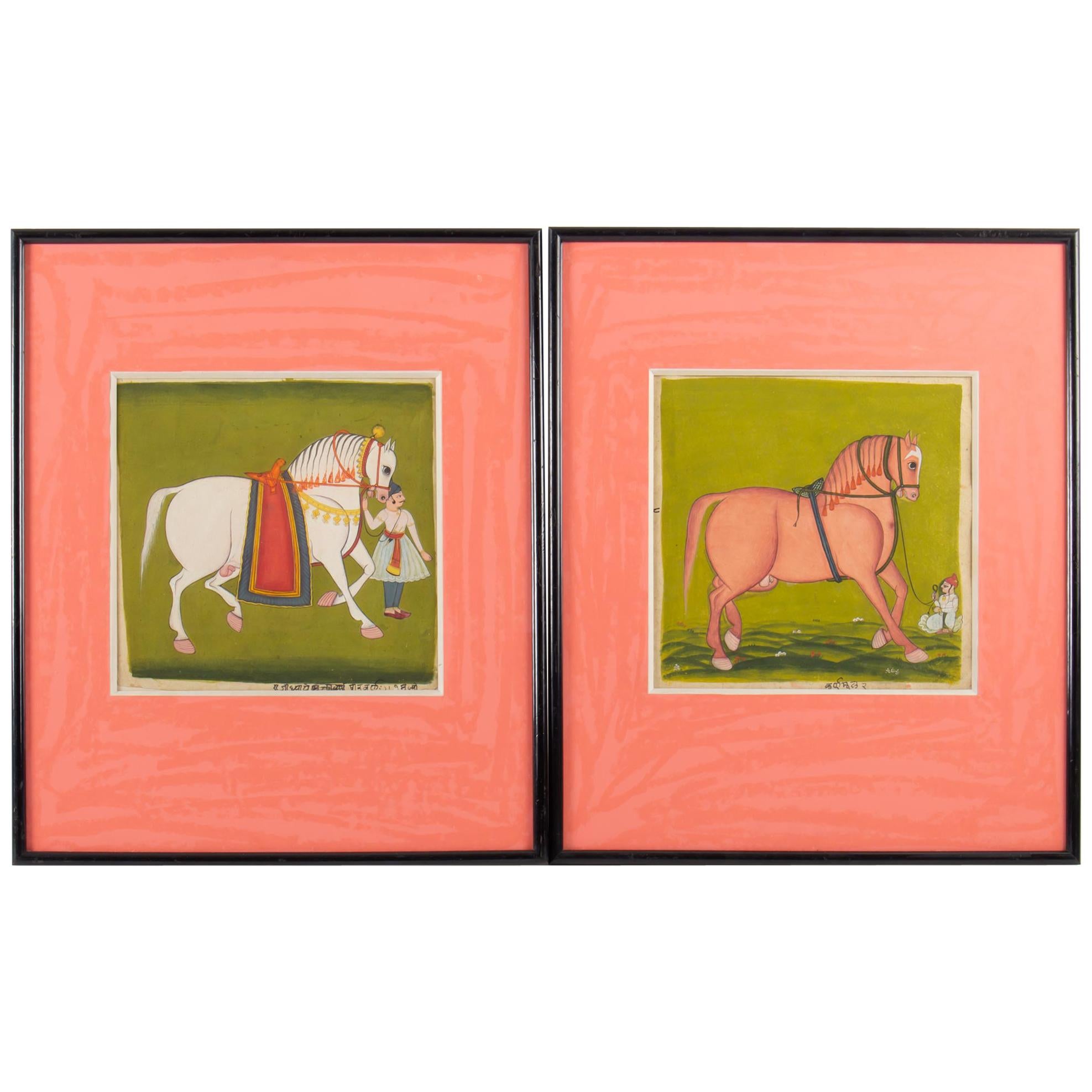 Pair of Gouaches on Paper, Horsemen and Horses, North India, Late 19th Century