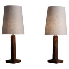Pair of Gouged Wood Table Lamps, France circa 1960
