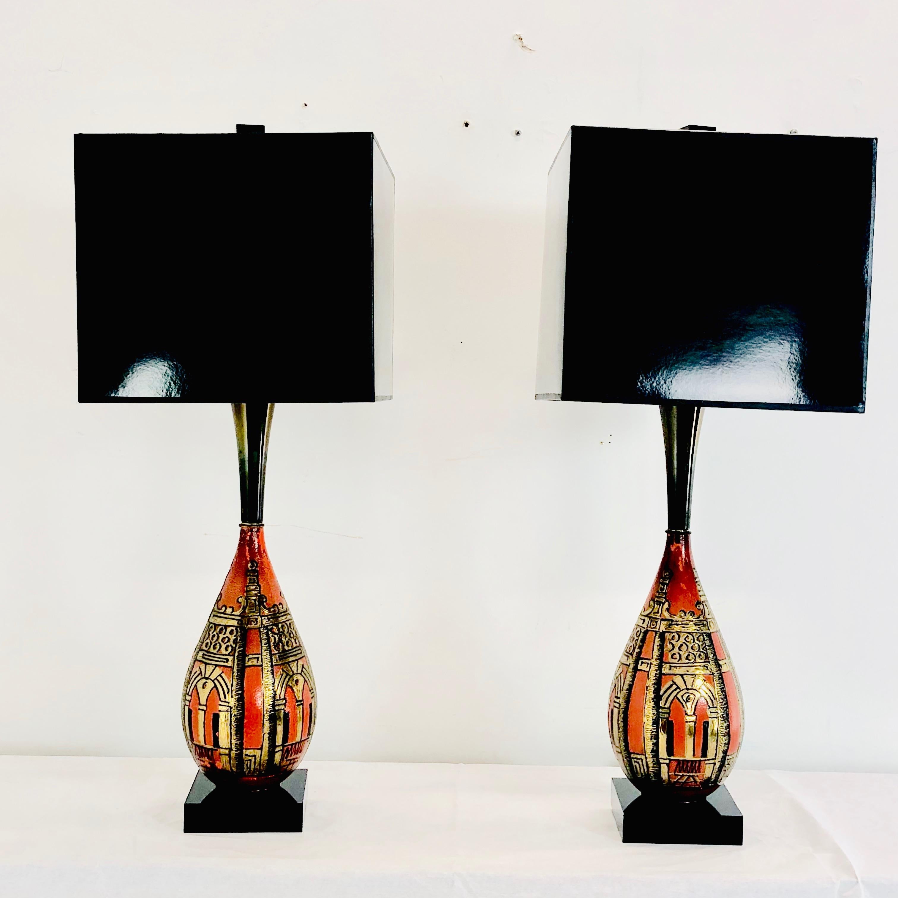Pair of Gourd Asian Table Lamps 5