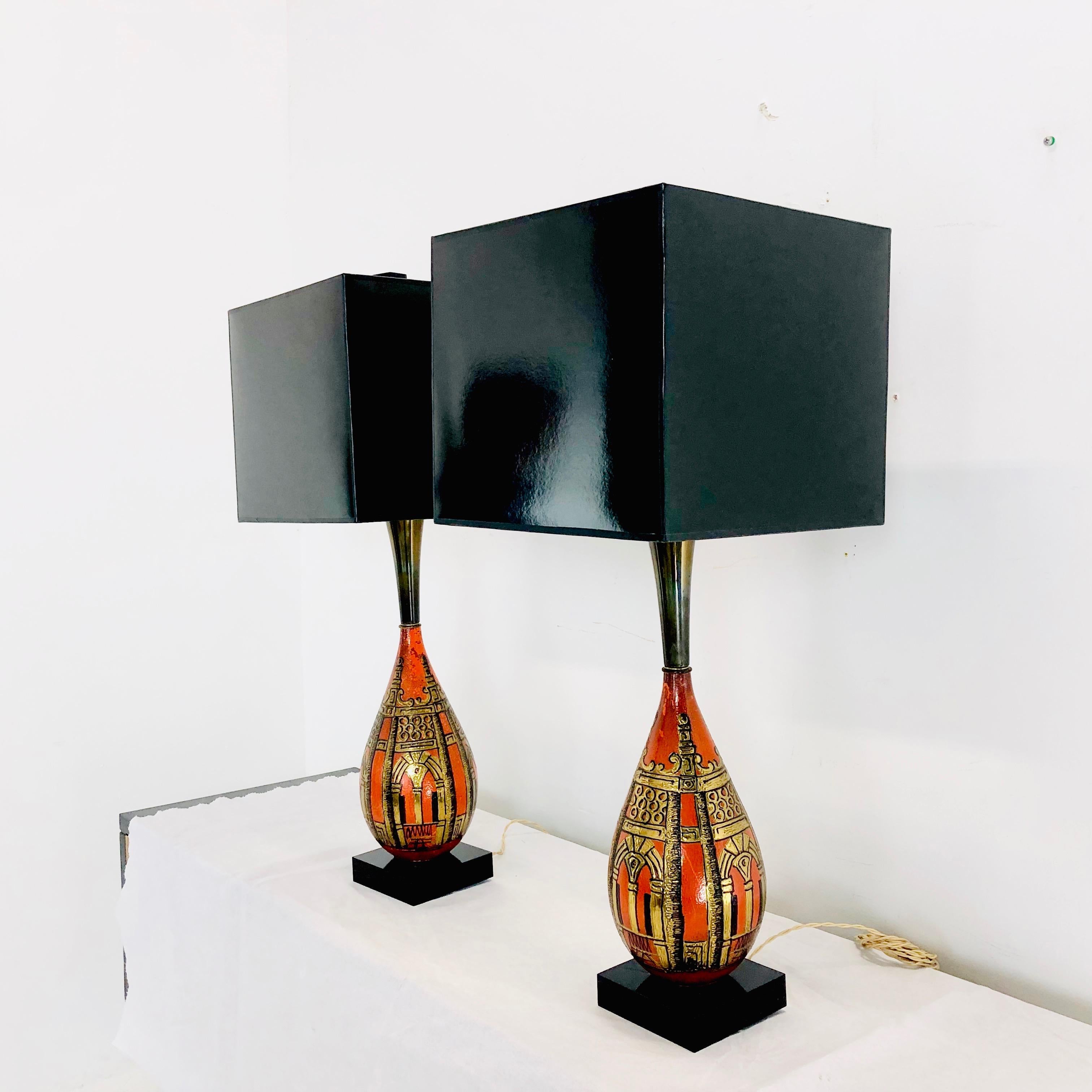 Pair of Gourd Asian Table Lamps 7