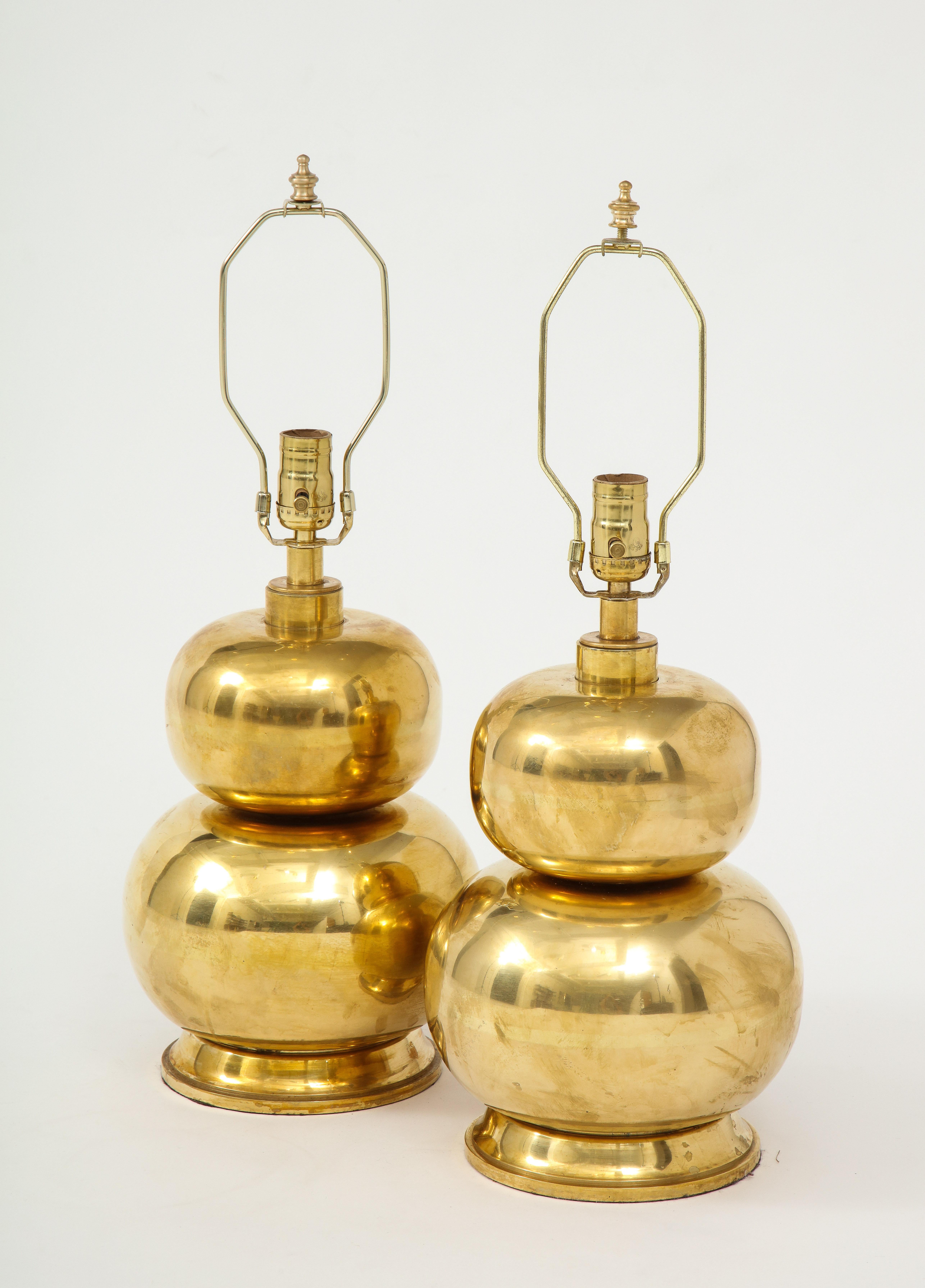 American Pair of Gourd Brass Lamps