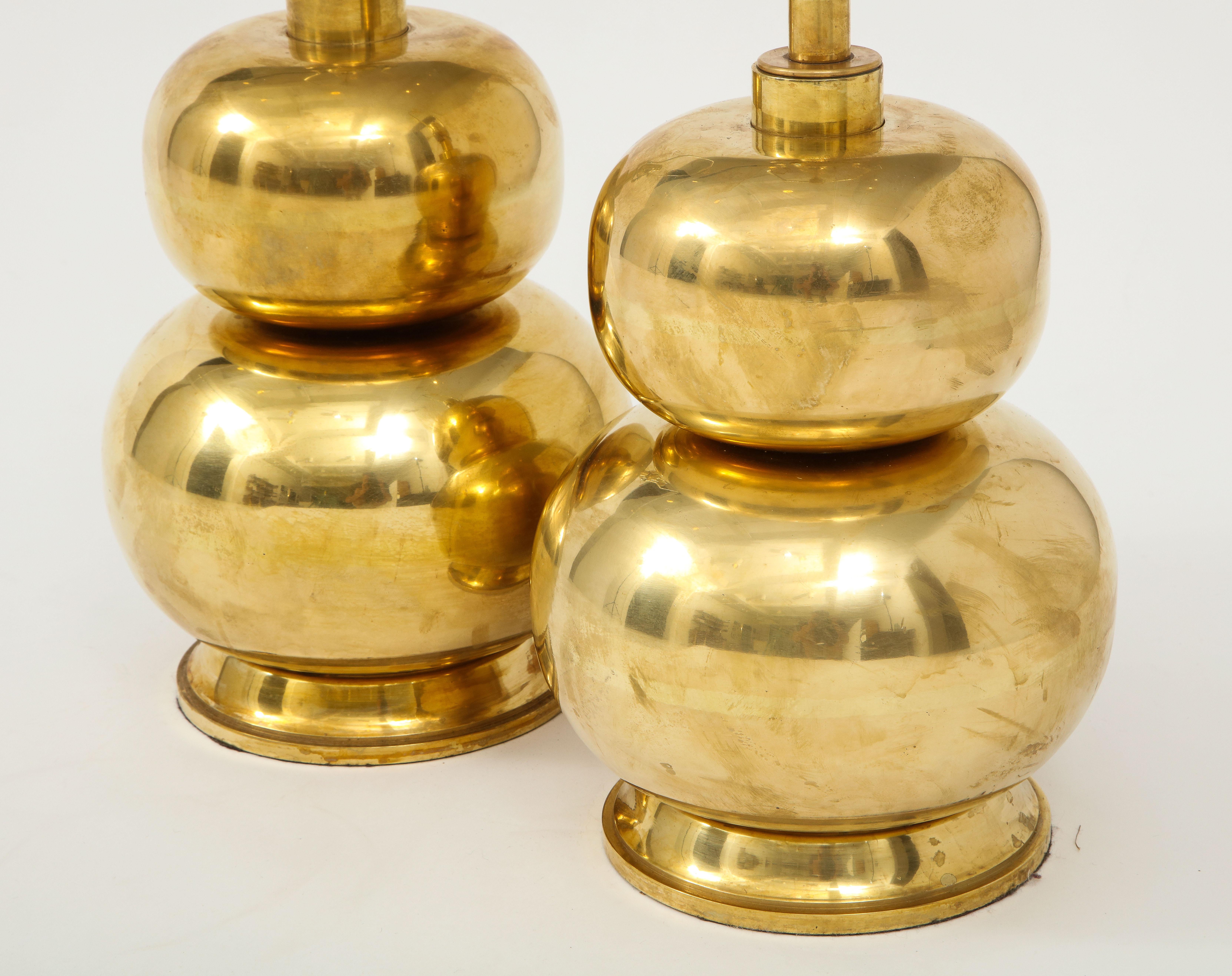 Pair of Gourd Brass Lamps In Excellent Condition In New York, NY
