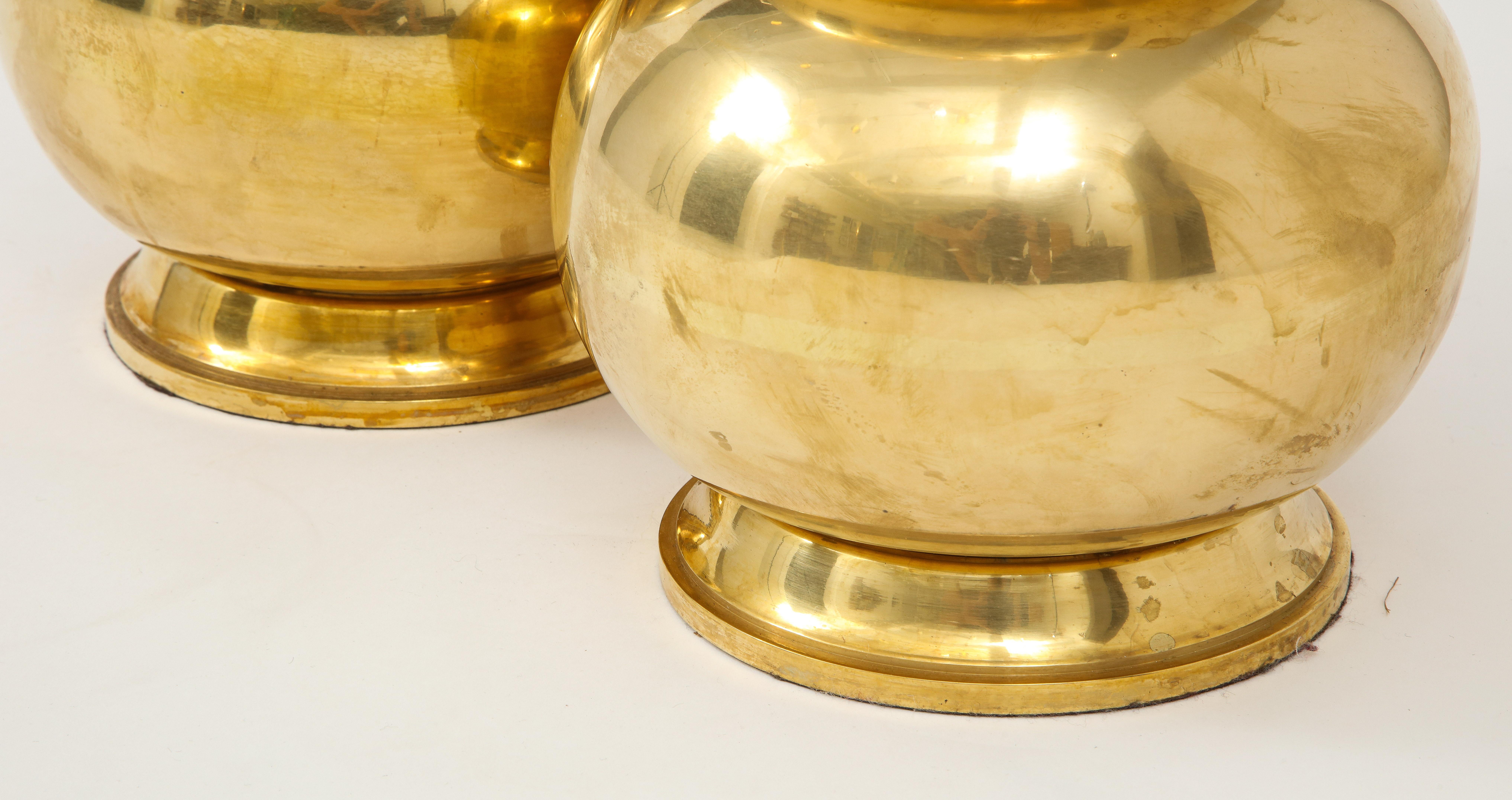 20th Century Pair of Gourd Brass Lamps