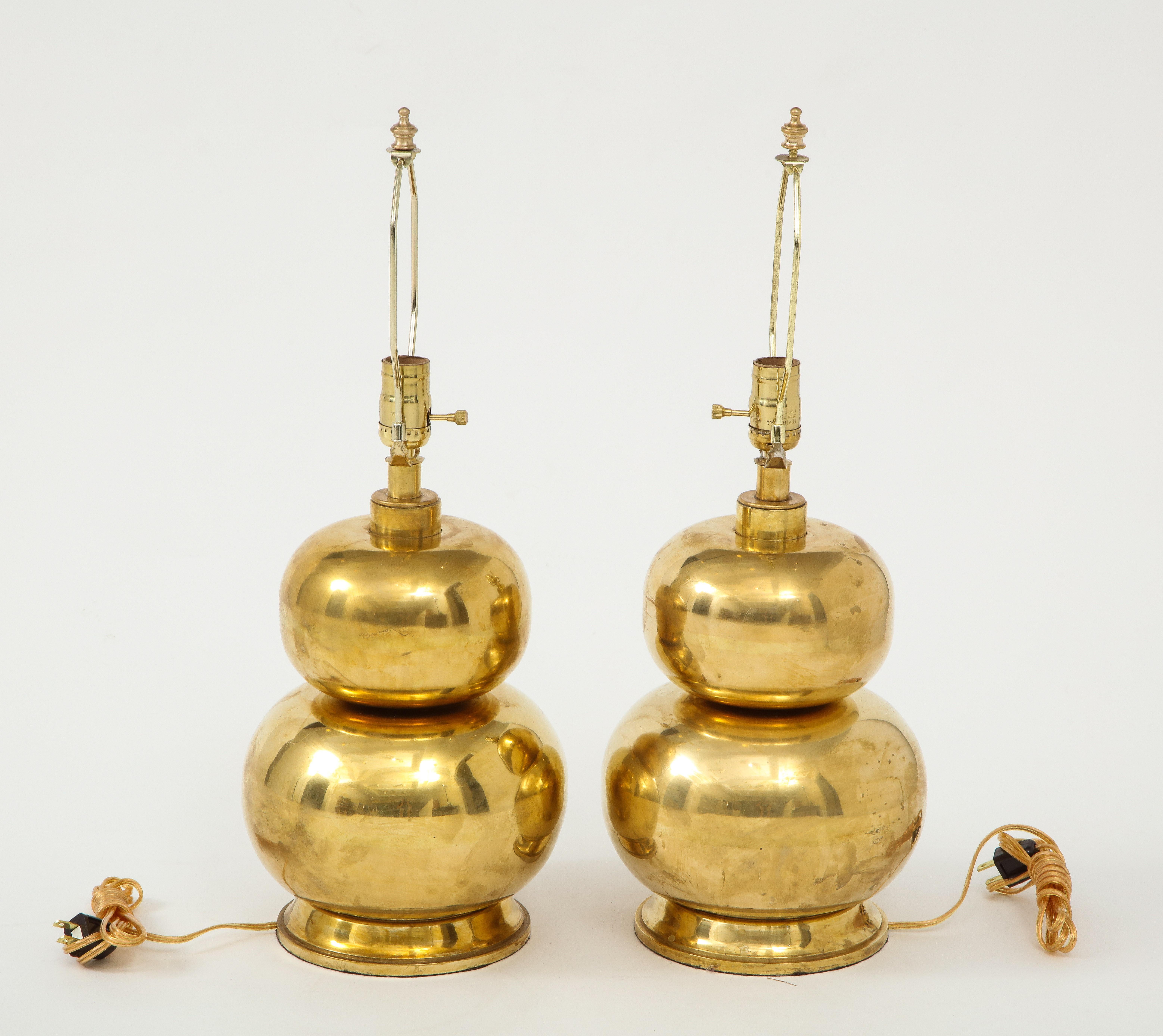 Pair of Gourd Brass Lamps 1