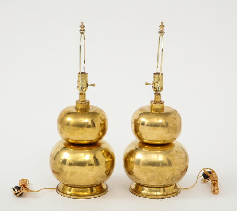 Pair of Gourd Brass Lamps at 1stDibs