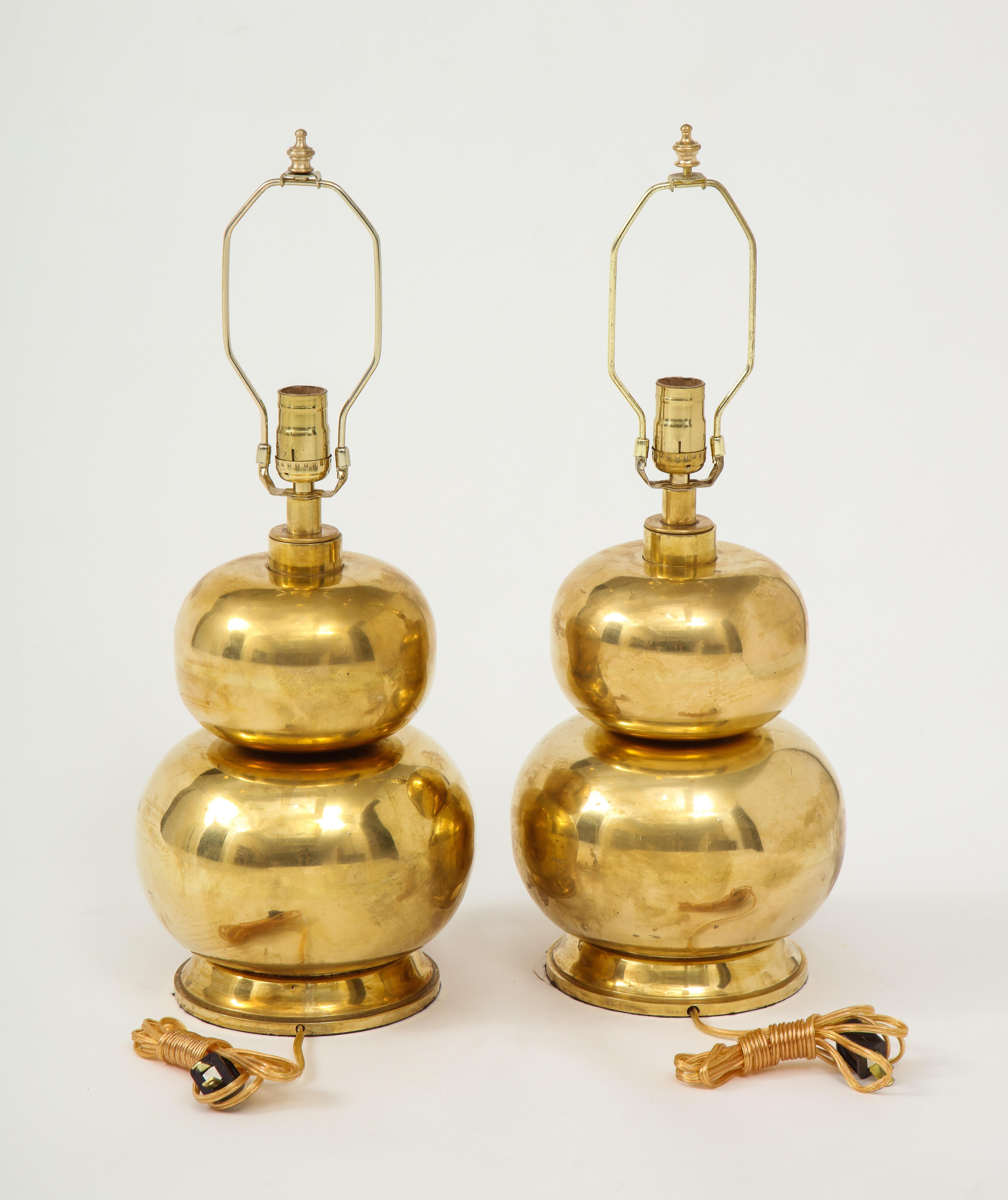 Pair of Gourd Brass Lamps 2