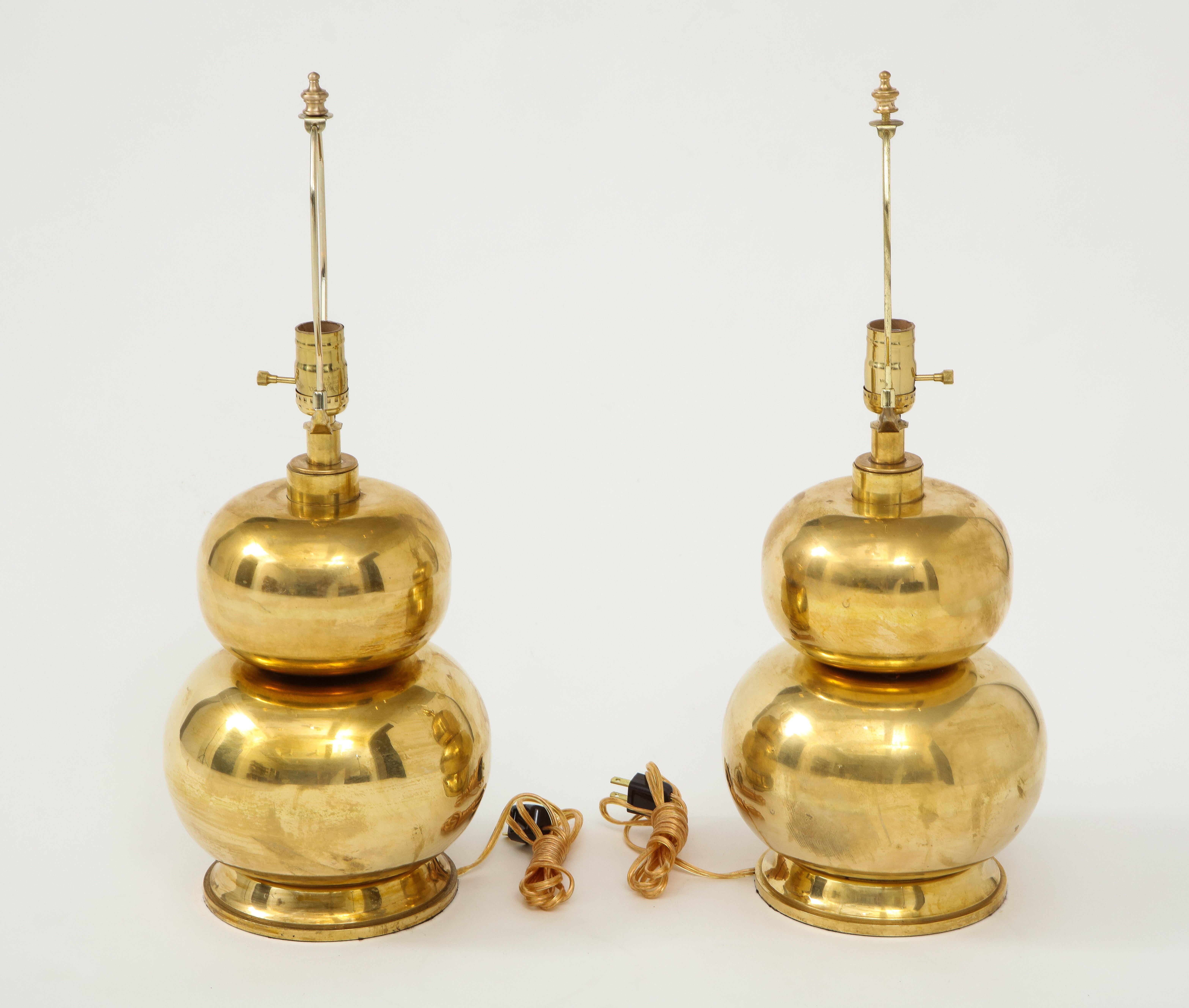 Pair of Gourd Brass Lamps 3