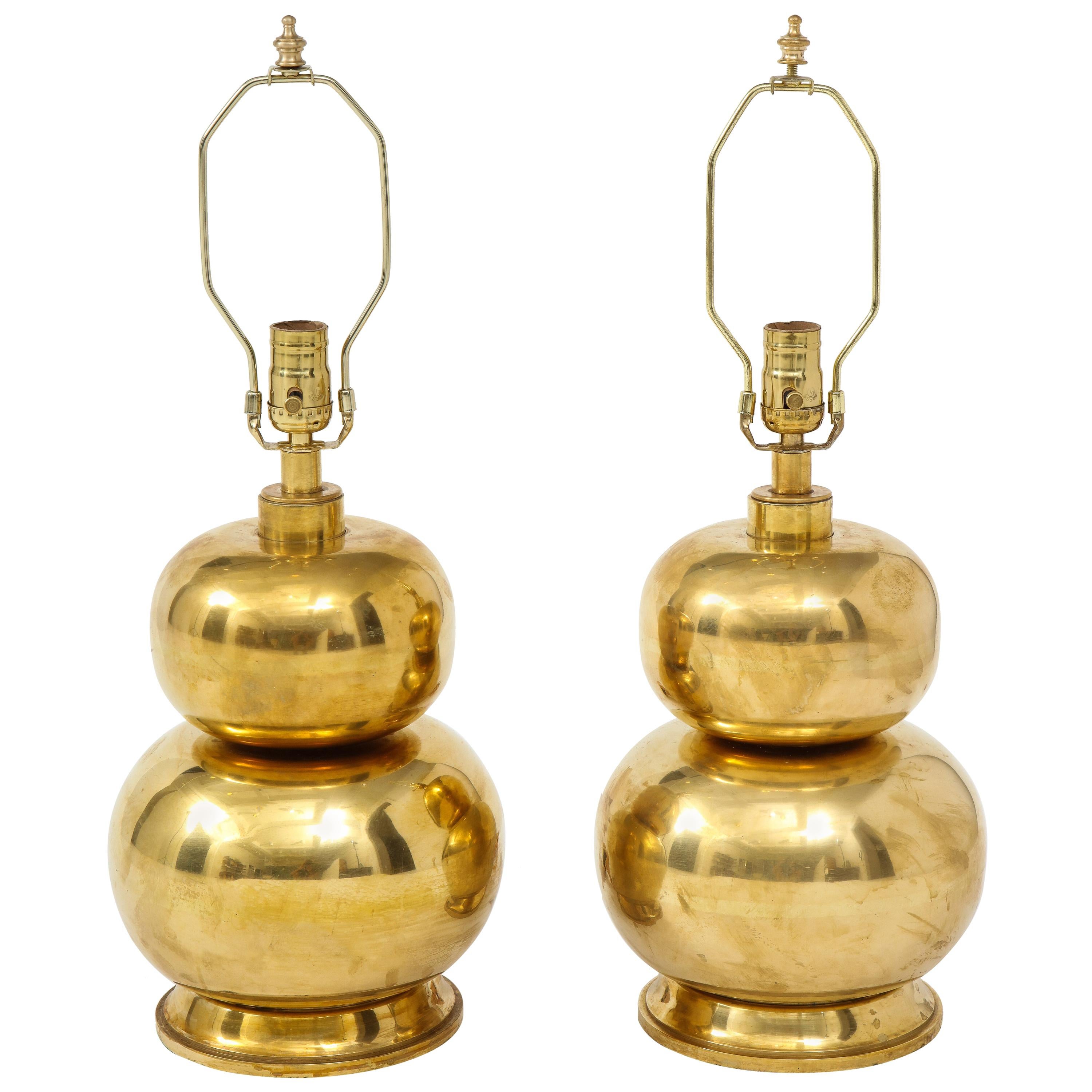 Pair of Gourd Brass Lamps