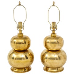 Pair of Gourd Brass Lamps