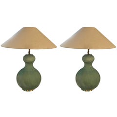Pair of Gourd Shape Washed Turquoise Lamps, China, Contemporary