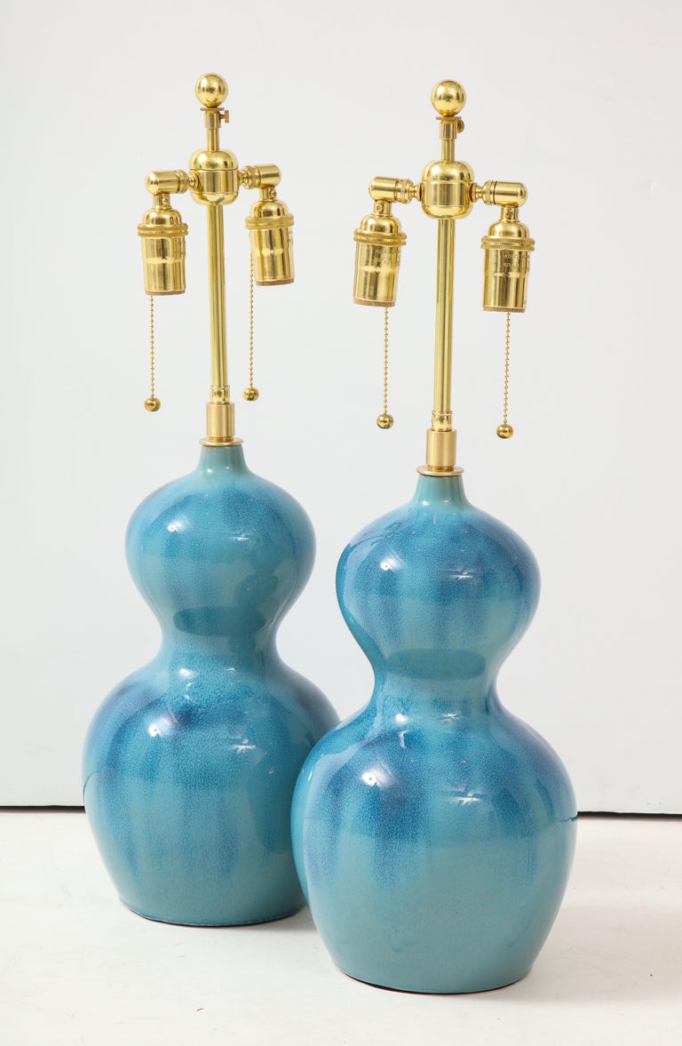 Pair of Gourd Shaped Ceramic Lamps at 1stDibs