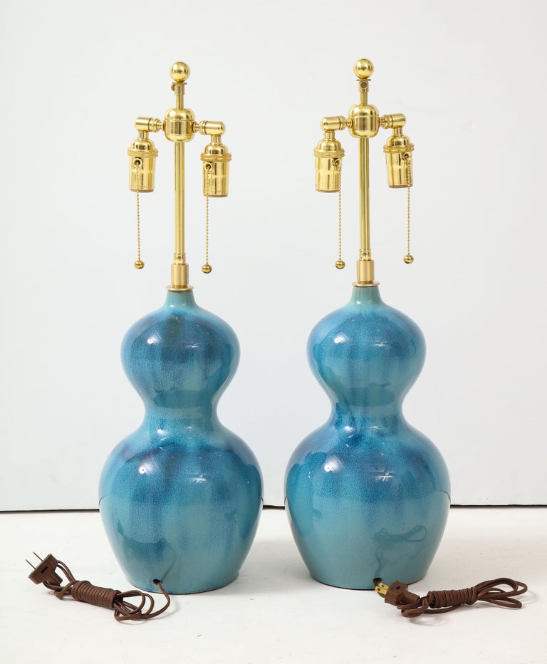 Pair of Gourd Shaped Ceramic Lamps at 1stDibs