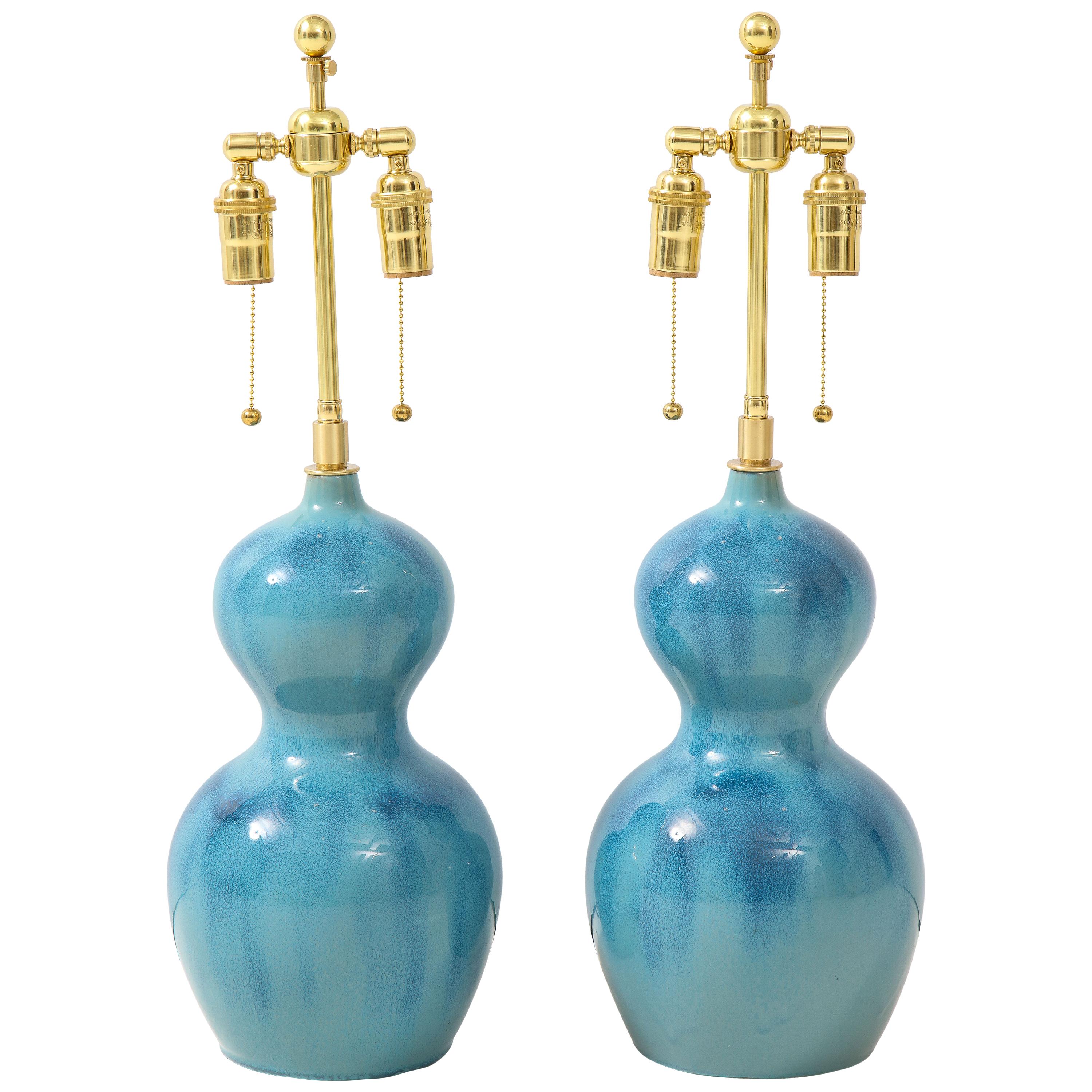 Pair of Chinese Blue And White Double Gourd Shaped Lamps at 1stdibs