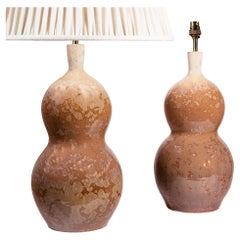 Pair of Gourd-Shaped Crystalline Glazed Lamps