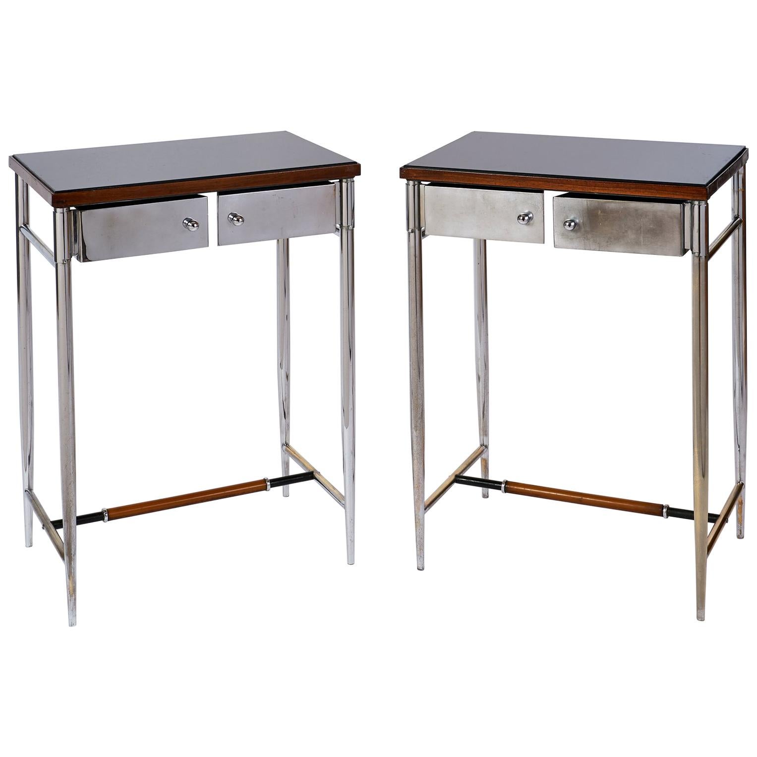 Pair of Graceful Chromed Side Tables, Italy, 1930s