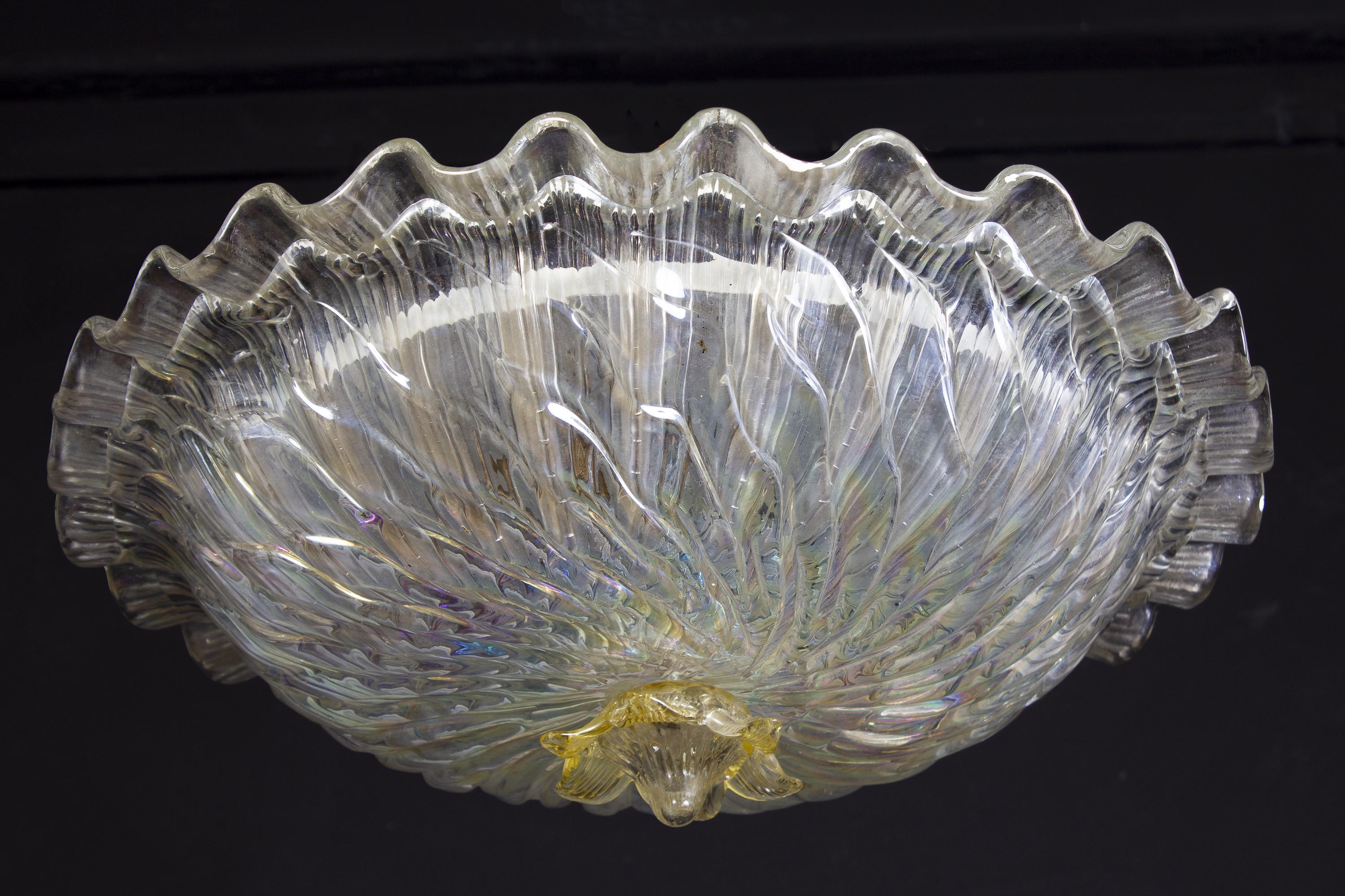 Pair of Graceful Italian Iridescent Murano Glass Ceiling Lights 1960 In Excellent Condition In Rome, IT