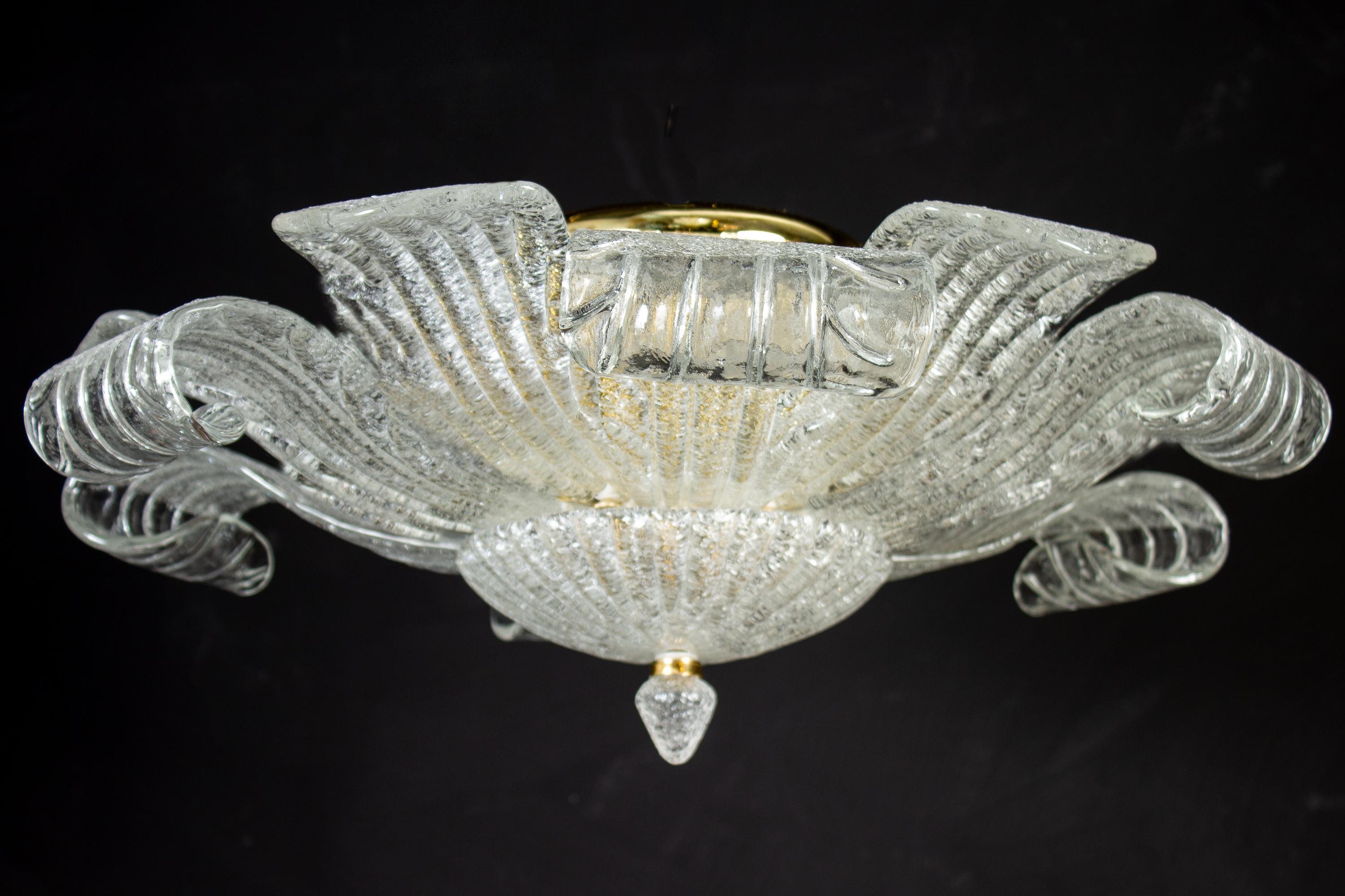 20th Century Pair of Graceful Italian Murano Glass Leave Flush Mount or Ceiling Lights