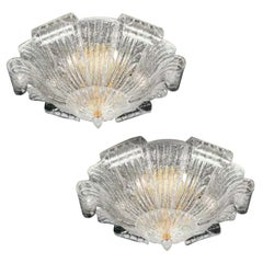 Pair of Graceful Italian Murano Glass Leave Flush Mount or Ceiling Lights