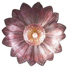 Pair of Graceful Pink Amethyst Murano Glass Leave Ceiling Light or Chandelier