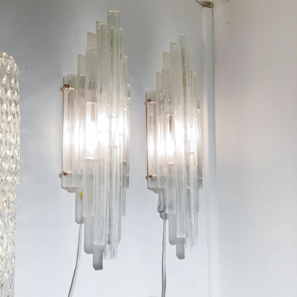 Mid-Century Modern Pair of Graduated Frosted Glass Strip Sconces