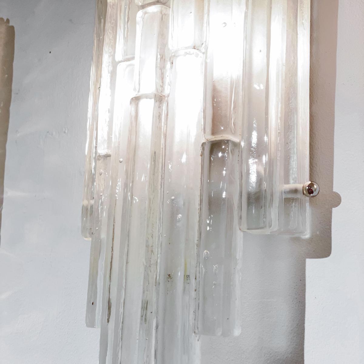 Italian Pair of Graduated Frosted Glass Strip Sconces For Sale