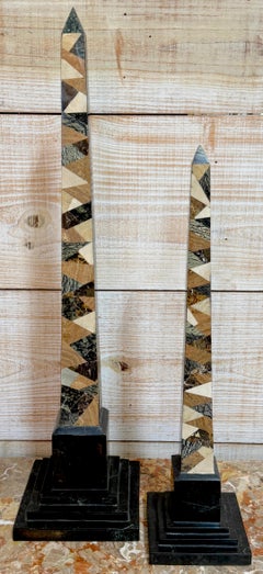 Pair of Graduated Tessellated Specimen Marble Obelisks by Maitland-Smith