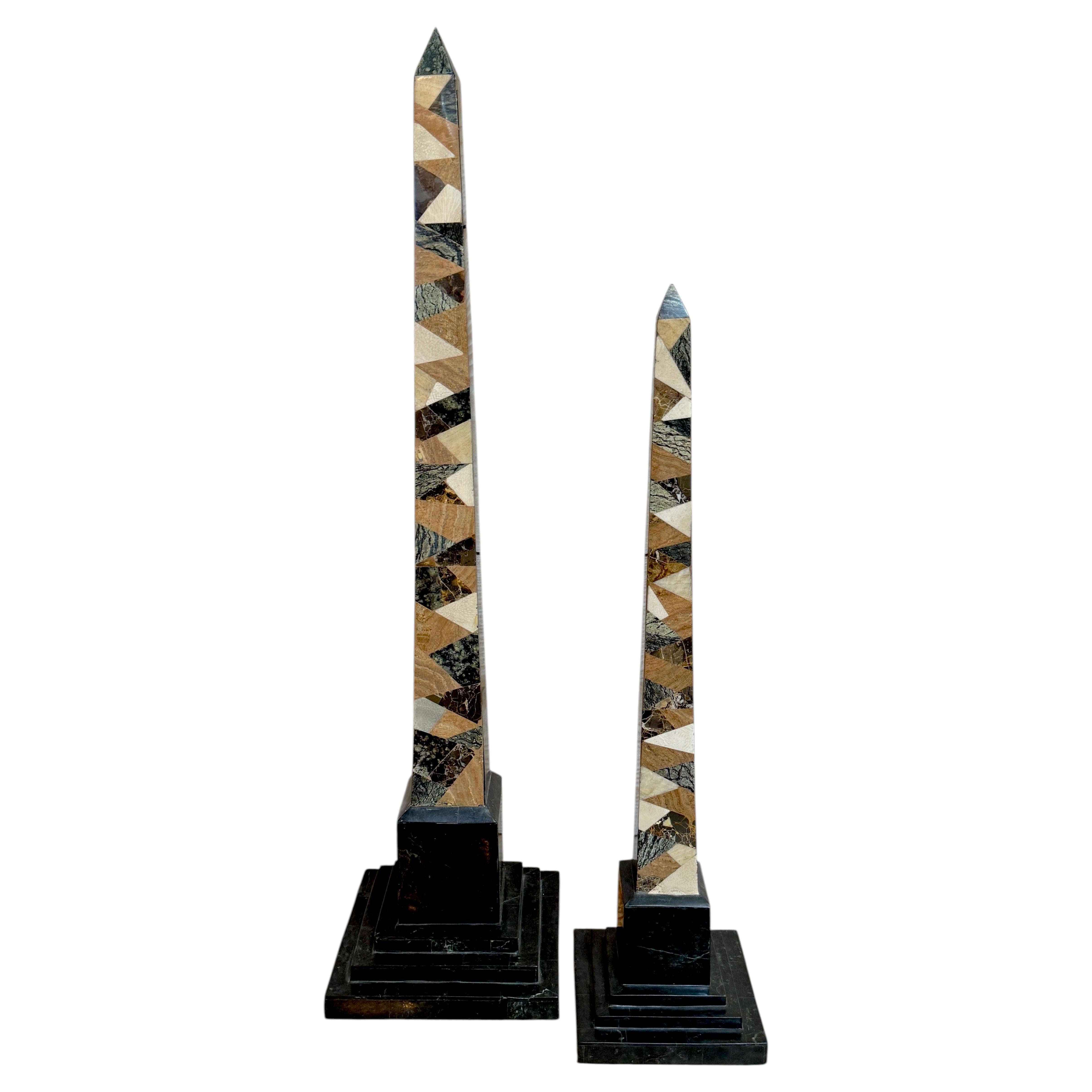 Pair of Graduated Tessellated Specimen Marble Obelisks by Maitland-Smith