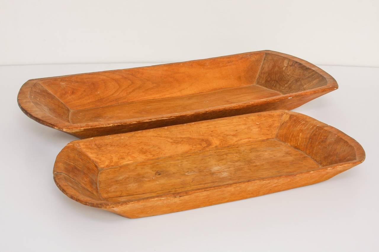 Rustic Pair of Graduating Hand-Carved Dough Bowls or Troughs