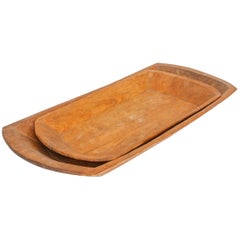 Pair of Graduating Hand-Carved Dough Bowls or Troughs