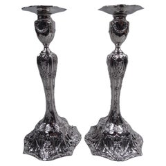 Pair of Graff, Washbourne & Dunn Edwardian Regency Sterling Silver Candlesticks
