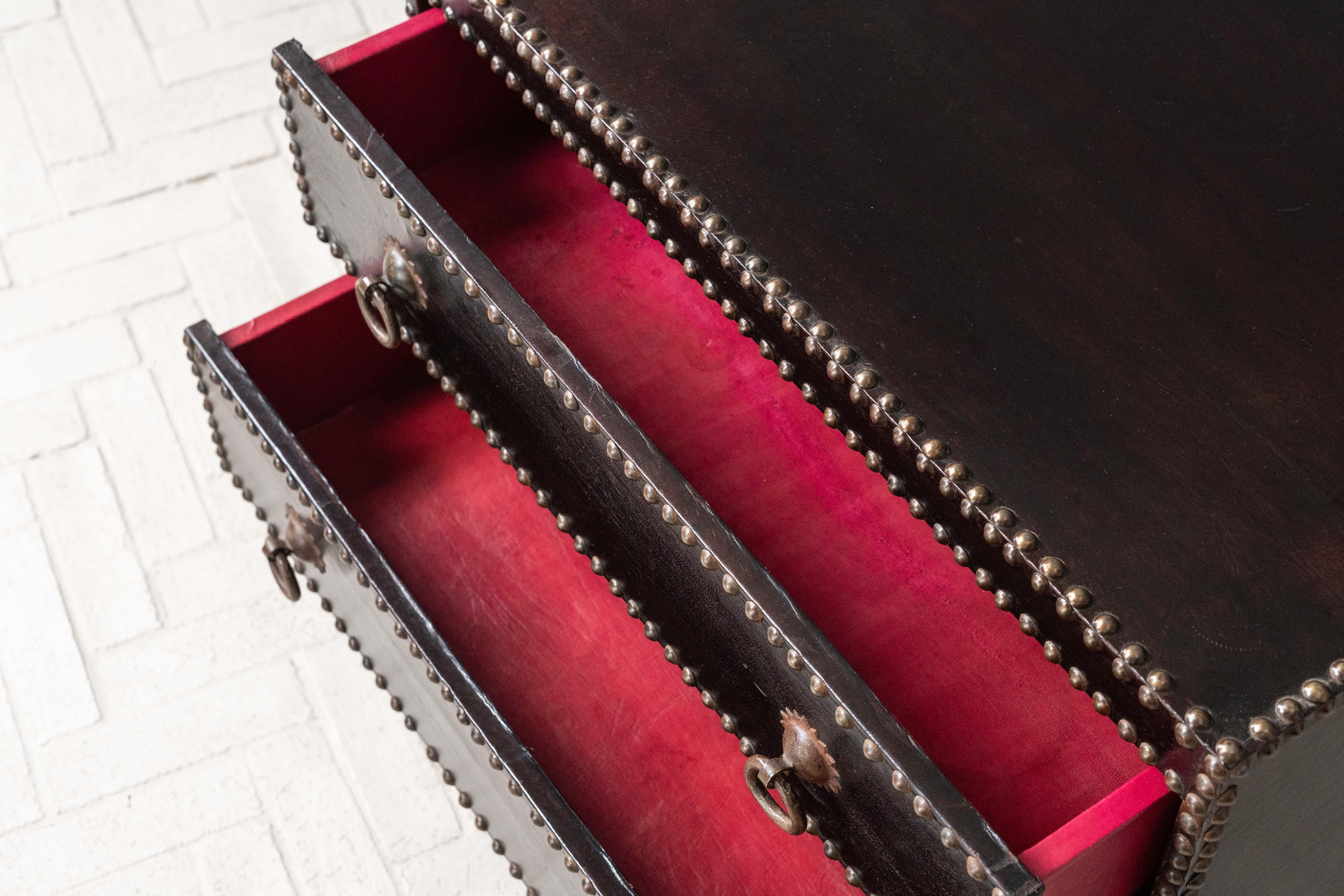 USA, ca. 2006. A rather chic pair of leather storage chests by New York artist and furniture designer Julian Schnabel (b. 1951) exclusively for the infamous Gramercy Park Hotel in New York City. Each features a dark chocolate brown exterior with