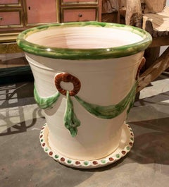 Pair of Granadian Glazed Ceramic Flowerpots with Saucers