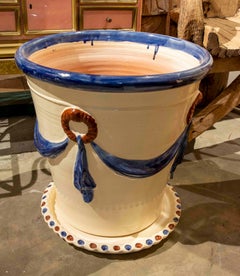 Pair of Granadian Glazed Ceramic Flowerpots with Saucers