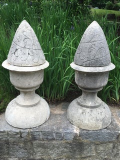 Pair of Grand 19th Century French Hand-Carved Limestone Finials