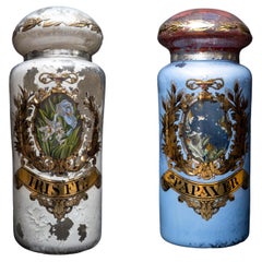 Pair of Grand 19th Century Glass Eglomise French Apothecary Jars