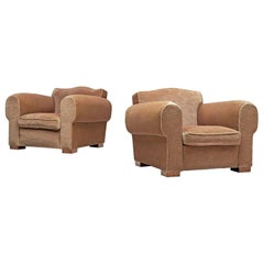 Pair of Grand Art Deco Lounge Chairs in Taupe Velvet by Maurice Rinck