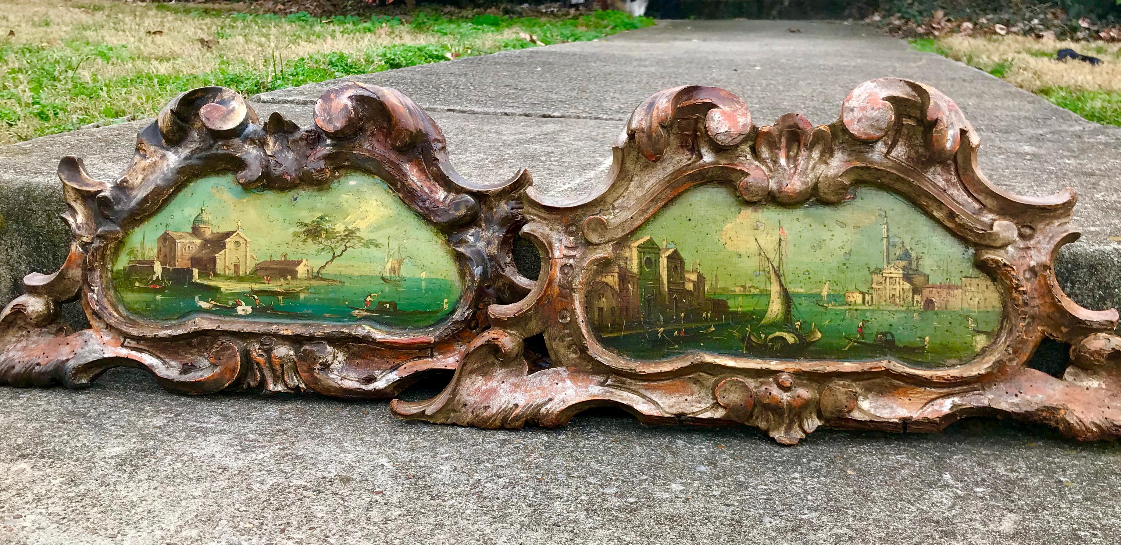 Pair of Venetian Grand Canal Scenes in Carved Giltwood Frames 7