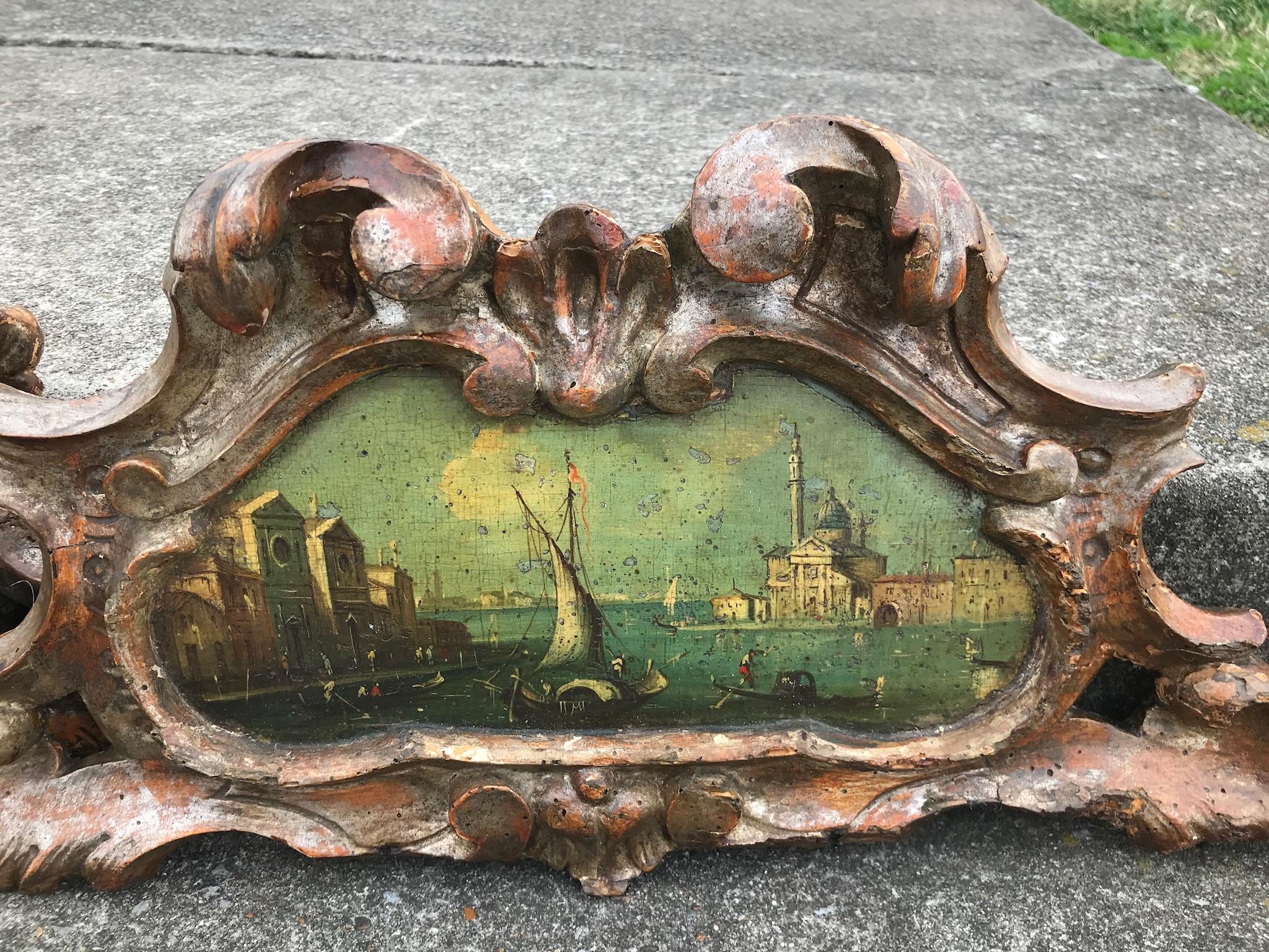 Italian Pair of Venetian Grand Canal Scenes in Carved Giltwood Frames