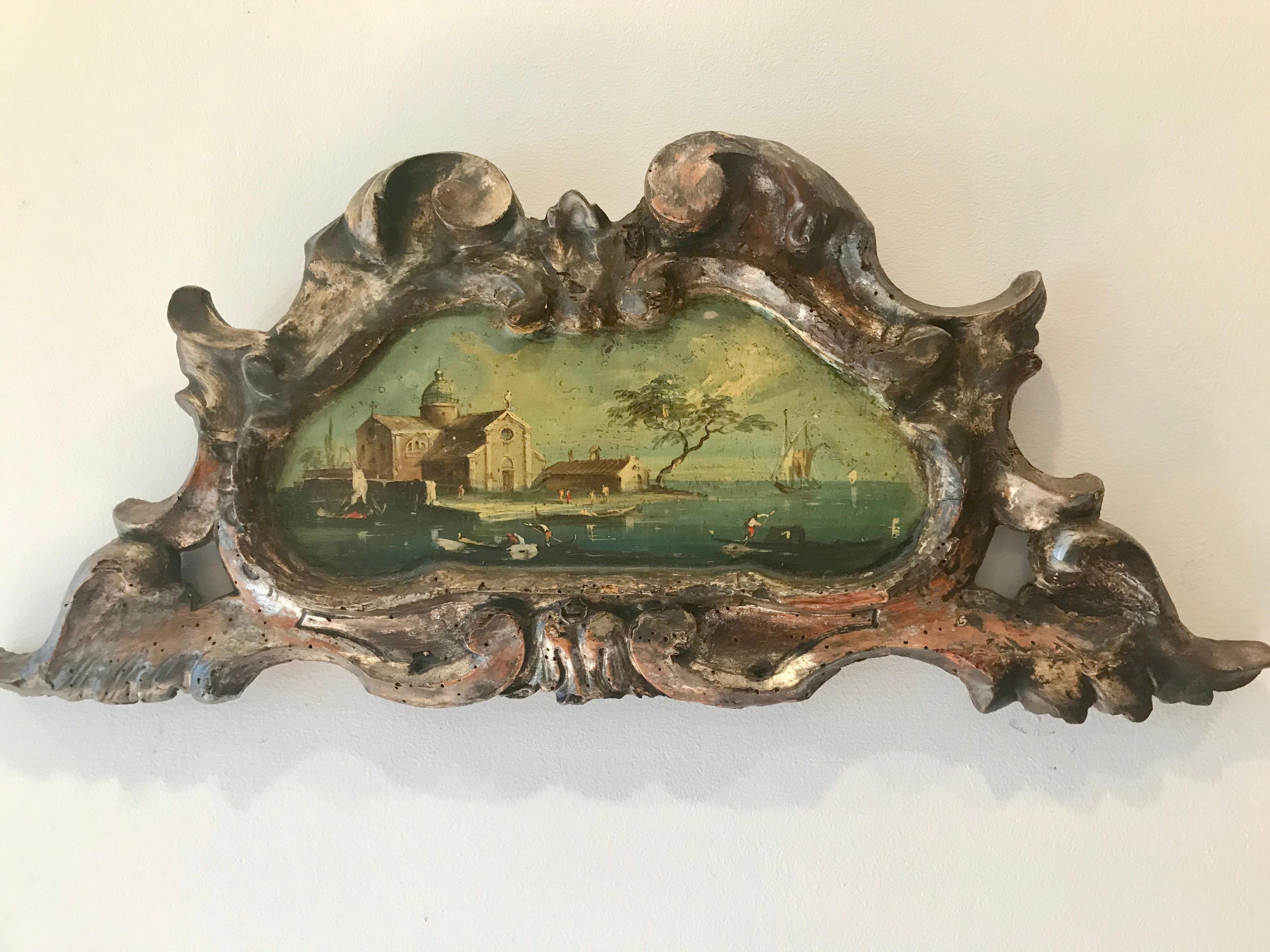 20th Century Pair of Venetian Grand Canal Scenes in Carved Giltwood Frames