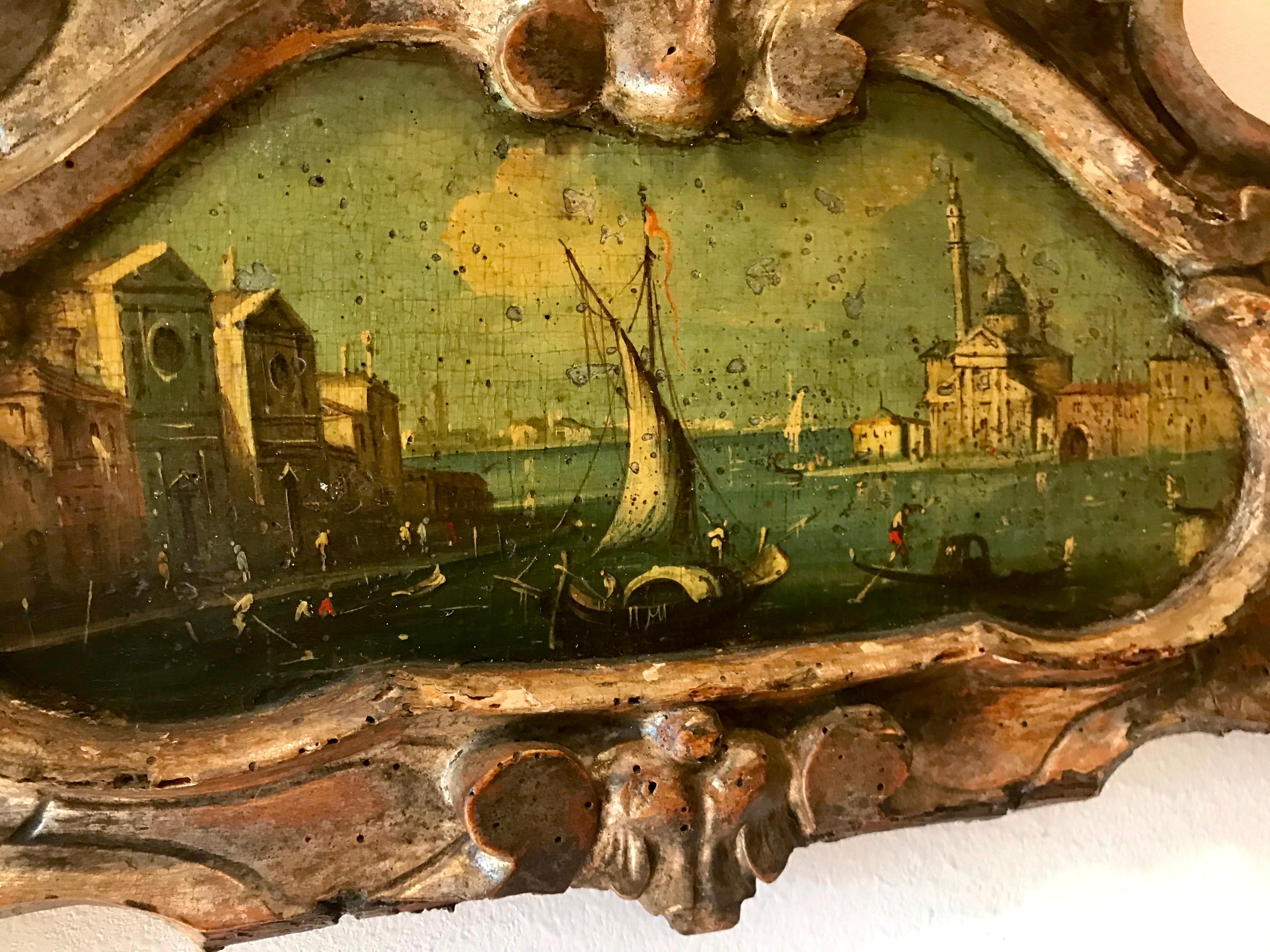Pair of Venetian Grand Canal Scenes in Carved Giltwood Frames 1