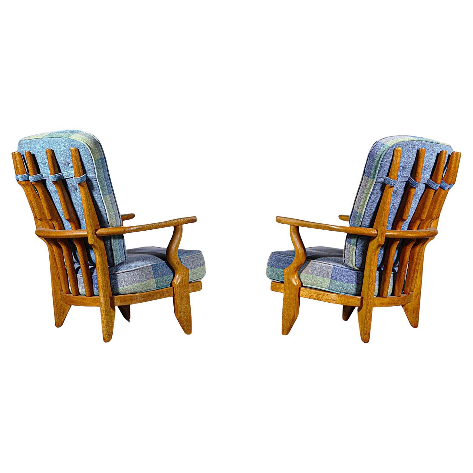 Pair of " Grand Confort " Oak Armchairs by Guillerme & Chambron France 1960's