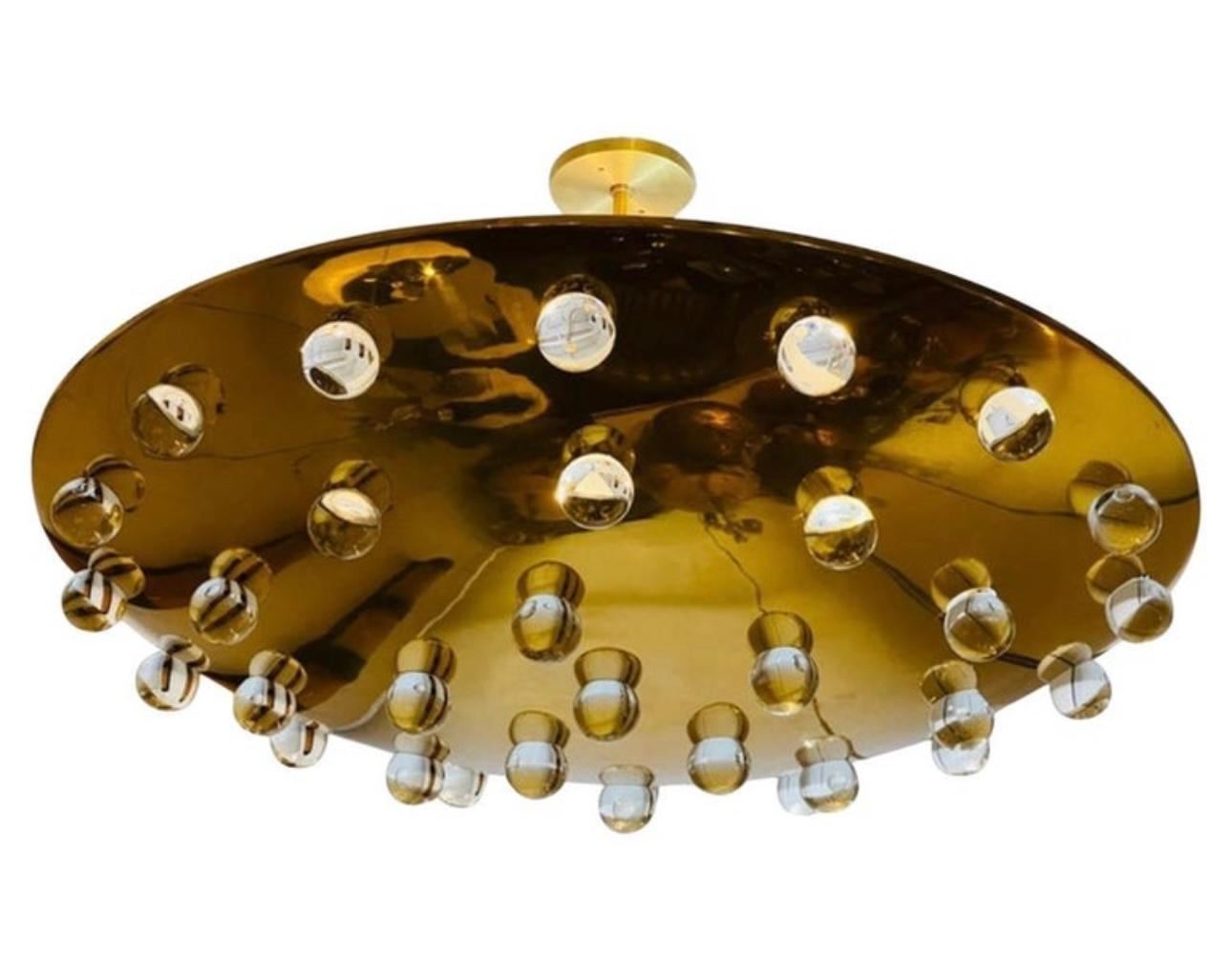 Mid-Century Modern Pair of Grand  French 1960s Crystal Flush Ceiling Light, Midcentury For Sale