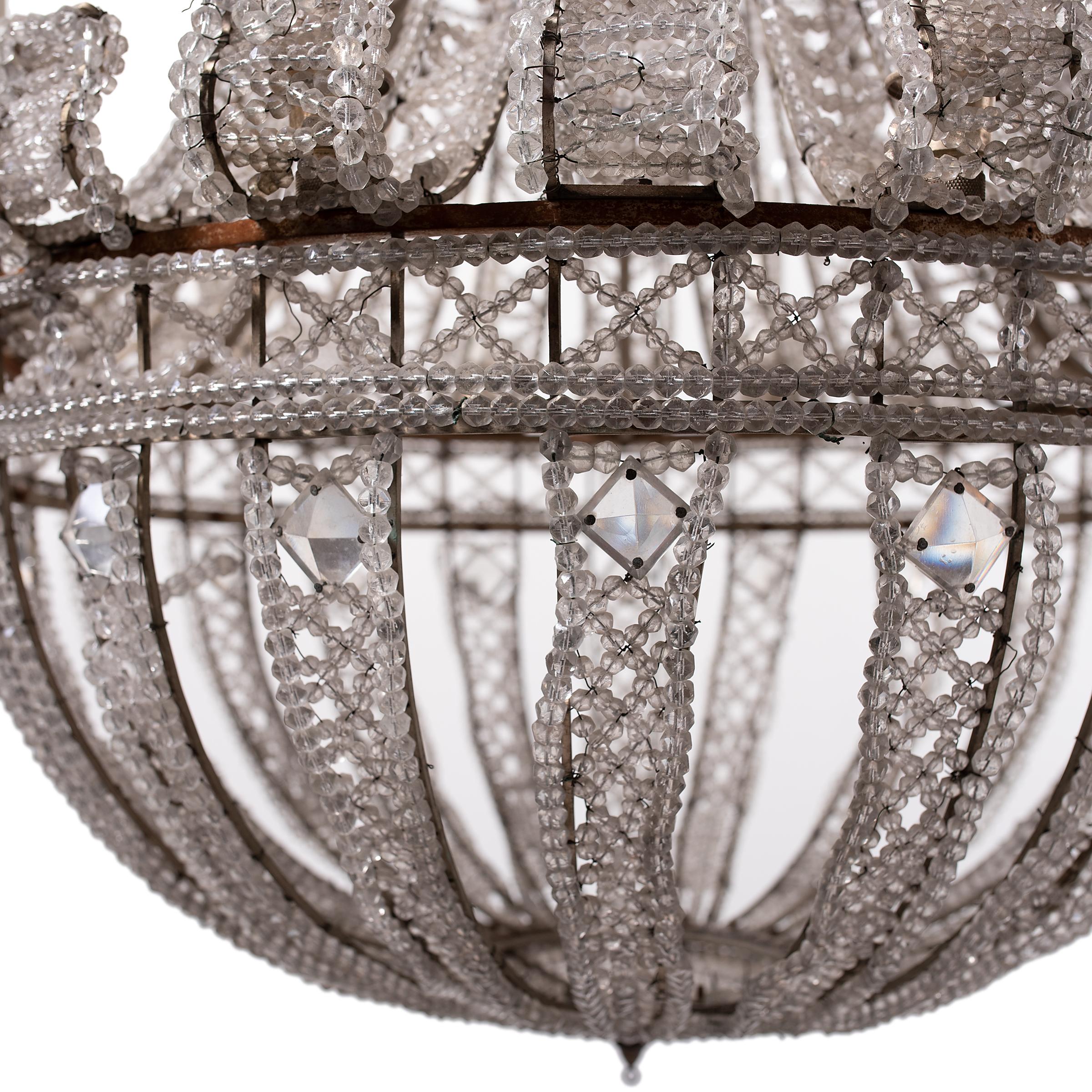 Pair of Grand French Empire Style Beaded Crystal Chandeliers 3