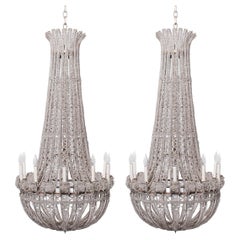 Pair of Grand French Empire Style Beaded Crystal Chandeliers