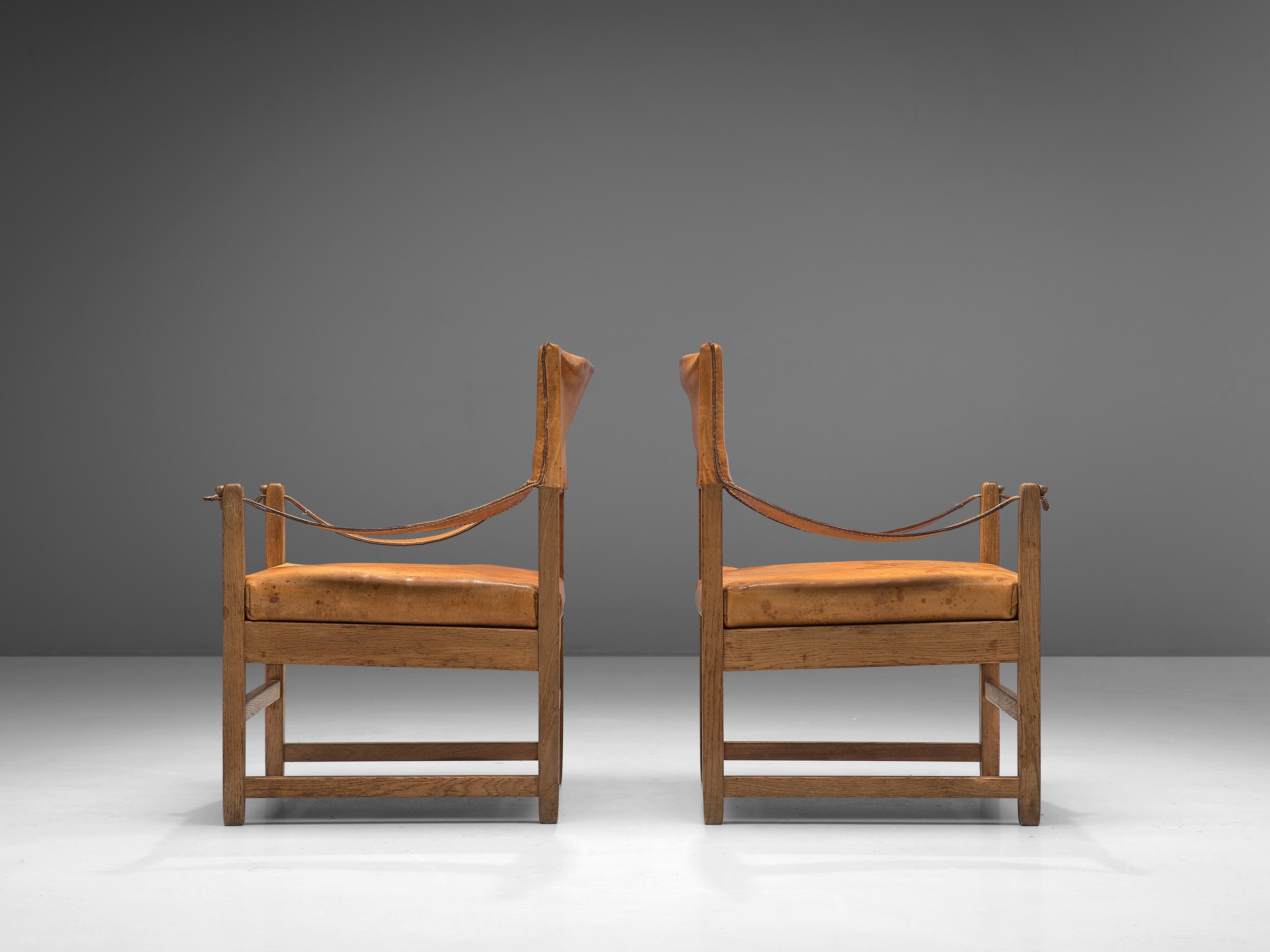 Leather Pair of Grand French Lounge Chairs