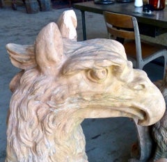 Pair of Grand French Virebent Brothers Terracotta Pottery Griffins