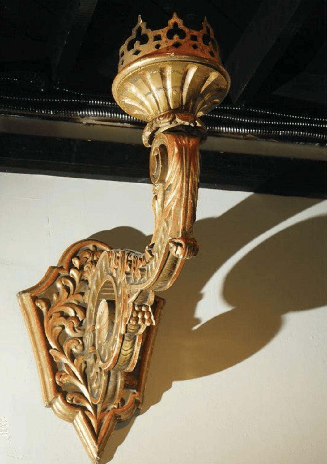 Pair of Grand Hand-Carved, Gilt Wood Sconces For Sale 1