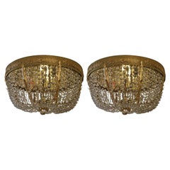 Pair of Grand Hollywood Regency Flush Mount Chandeliers